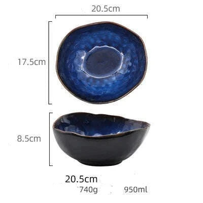 KIMLUD, Household Ceramic Dinner Plate European Style Blue Glaze Salad Bowl Irregular Tableware Western Dinner Plate/kitchen Supplies, 1pcs- 20.5cm, KIMLUD APPAREL - Womens Clothes