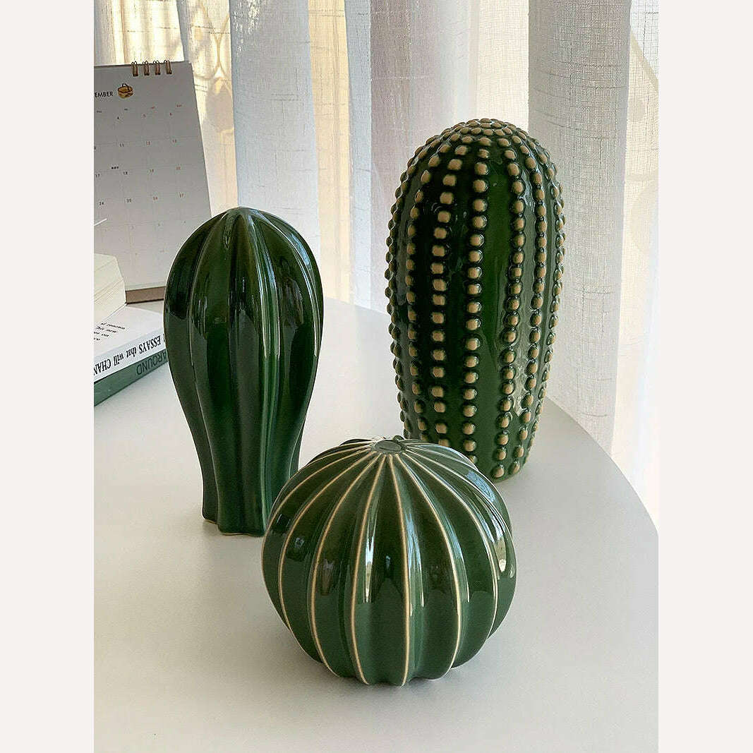 KIMLUD, Household Decoration Present 2024 Creative Ceramic Cactus Aesthetic Decor Tropical Desert Echinopsis Room Green Hotel Ornament, KIMLUD Womens Clothes