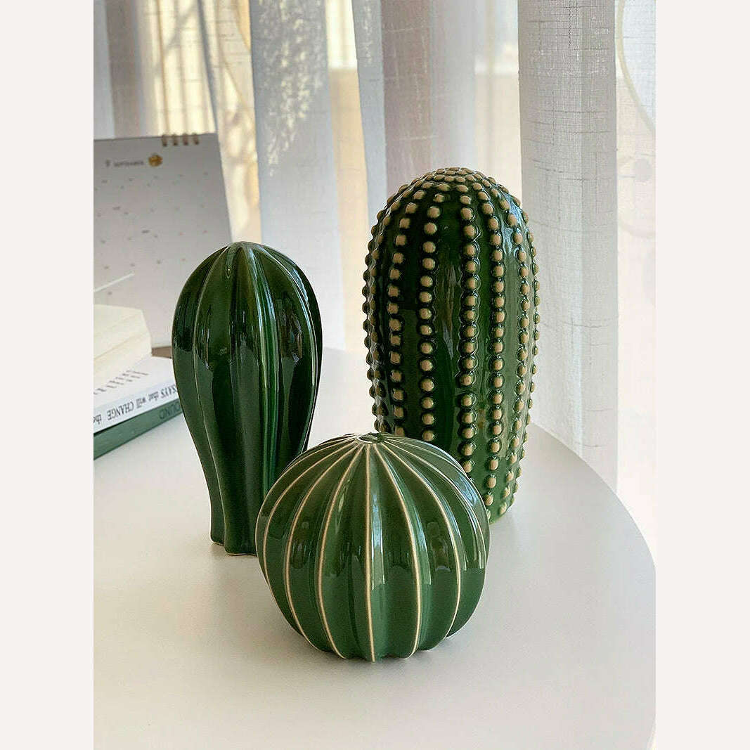 KIMLUD, Household Decoration Present 2024 Creative Ceramic Cactus Aesthetic Decor Tropical Desert Echinopsis Room Green Hotel Ornament, KIMLUD Womens Clothes