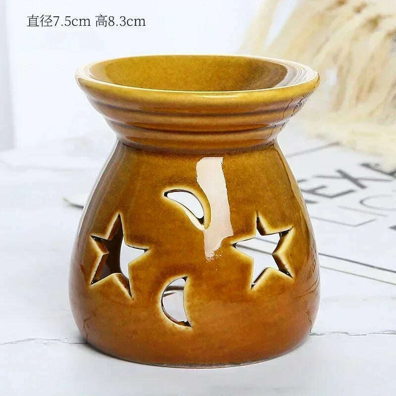 KIMLUD, Household Romantic Ceramic Aromatherapy Stove Indoor Candle Retro Aromatherapy Stove Bedroom Lamp Stove, yellow, KIMLUD APPAREL - Womens Clothes