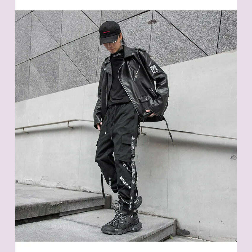 KIMLUD, HOUZHOU Black Cargo Pants Men Joggers Cargo Trousers for Men Jogging Japanese Streetwear Hip Hop Hippie Techwear Gothic Ribbon, KIMLUD Womens Clothes