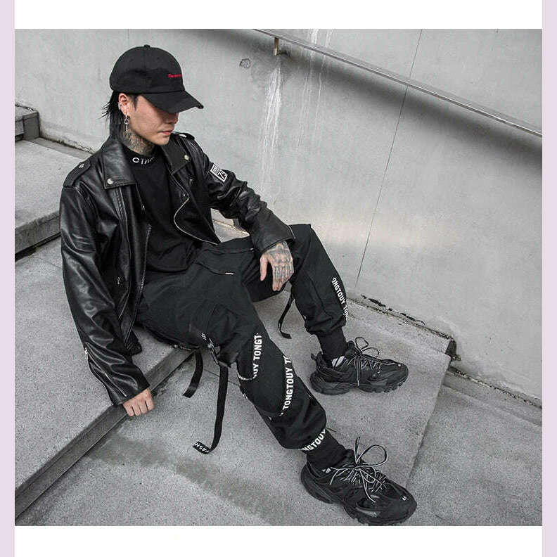 KIMLUD, HOUZHOU Black Cargo Pants Men Joggers Cargo Trousers for Men Jogging Japanese Streetwear Hip Hop Hippie Techwear Gothic Ribbon, KIMLUD Womens Clothes