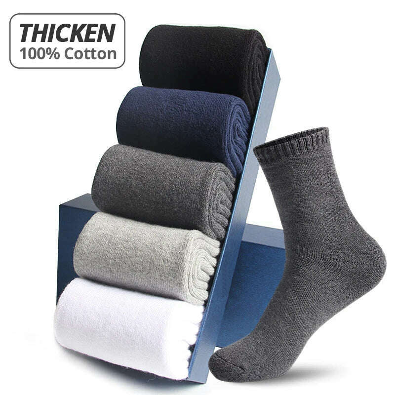 KIMLUD, HSS Brand 100% Cotton Men Socks High Quality 5 Pairs Thicken Warm Business Socks Black Autumn Winter For Male Thermal, KIMLUD Womens Clothes