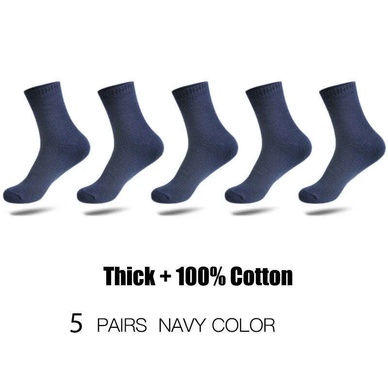 KIMLUD, HSS Brand 100% Cotton Men Socks High Quality 5 Pairs Thicken Warm Business Socks Black Autumn Winter For Male Thermal, Navy Blue / EU 39-45 (US6-11), KIMLUD APPAREL - Womens Clothes