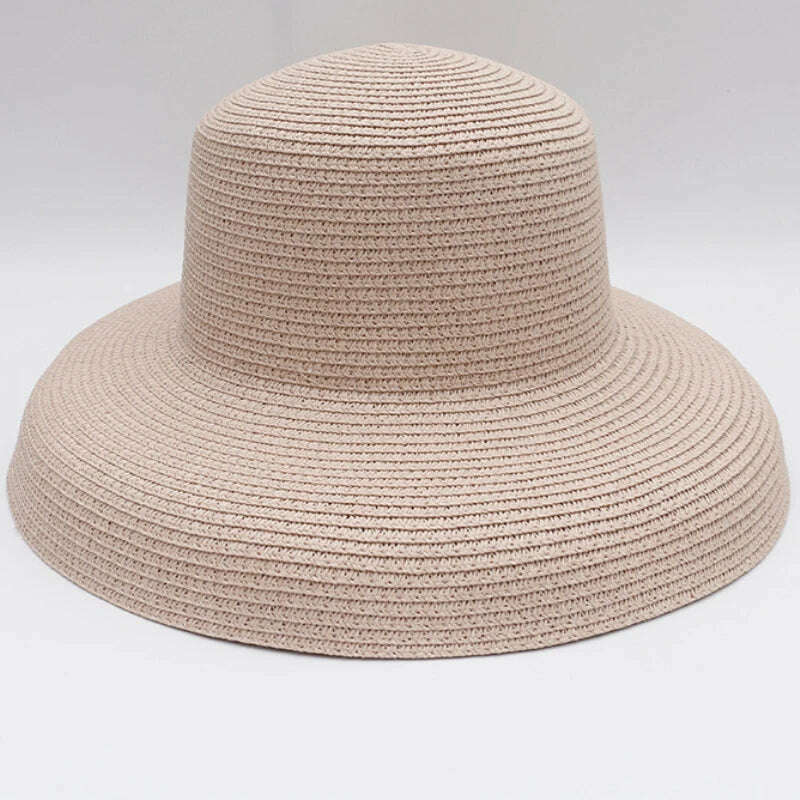 KIMLUD, HT2303 2023 New Summer Sun Hats Ladies Solid Plain Elegant Wide Brim Hat Female Round Top Panama Floppy Straw Beach Hat Women, Pink, KIMLUD APPAREL - Womens Clothes