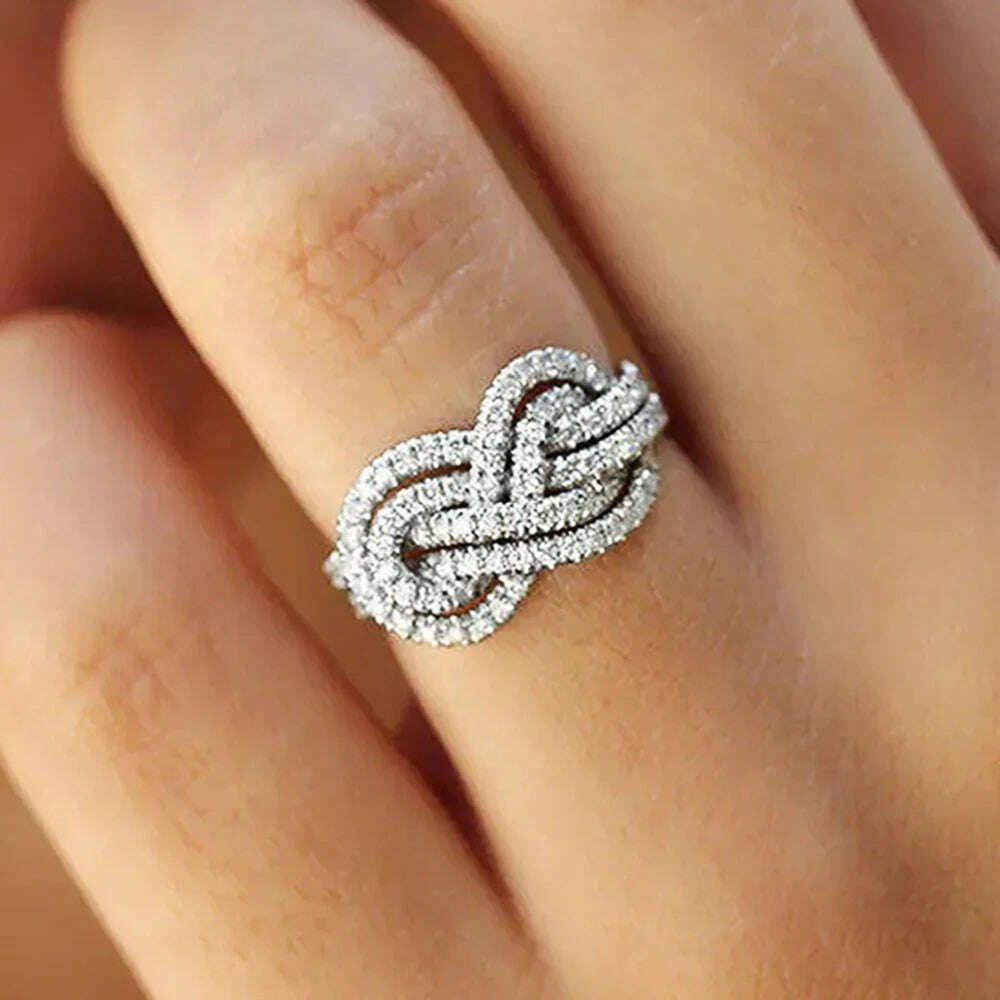 KIMLUD, Huitan 2023 New Woman Ring Twist Infinite Shape Crystal Cubic Zirconia Rings Exquisite Female Wedding Bands Fashion Jewelry Bulk, F1599 / 7, KIMLUD APPAREL - Womens Clothes