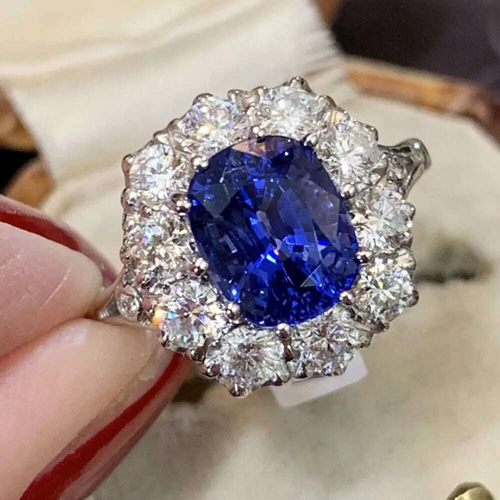 Huitan Bling Bling Blue Cubic Zirconia Ring for Women Temperament Elegant Lady's Accessories Wedding Anniversary New Jewelry - KIMLUD