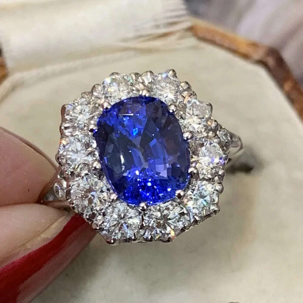 Huitan Bling Bling Blue Cubic Zirconia Ring for Women Temperament Elegant Lady's Accessories Wedding Anniversary New Jewelry - KIMLUD