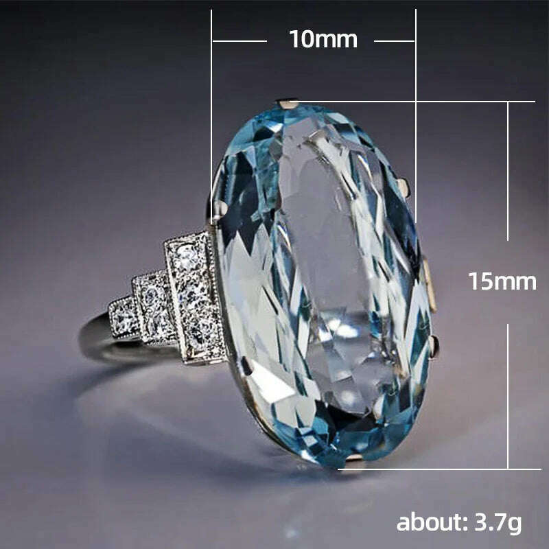 Huitan Female Light Sky Blue Wedding Ring Solitaire Band Oval Stone Engage Party Women Luxury Jewelry Shine CZ Stone Best Gift - KIMLUD