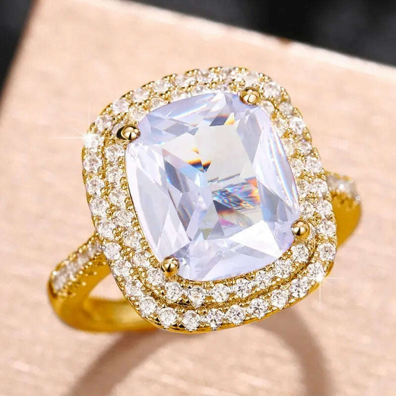 KIMLUD, Huitan Gorgeous Cubic Zirconia Women Rings Pink/White/Yellow CZ Temperament Elegant Lady's Jewelry for Wedding Anniversary Party, Q189 / 10, KIMLUD APPAREL - Womens Clothes