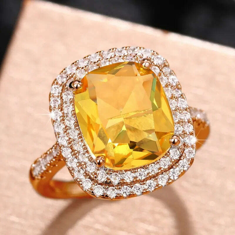 KIMLUD, Huitan Gorgeous Cubic Zirconia Women Rings Pink/White/Yellow CZ Temperament Elegant Lady's Jewelry for Wedding Anniversary Party, Q192 / 10, KIMLUD APPAREL - Womens Clothes