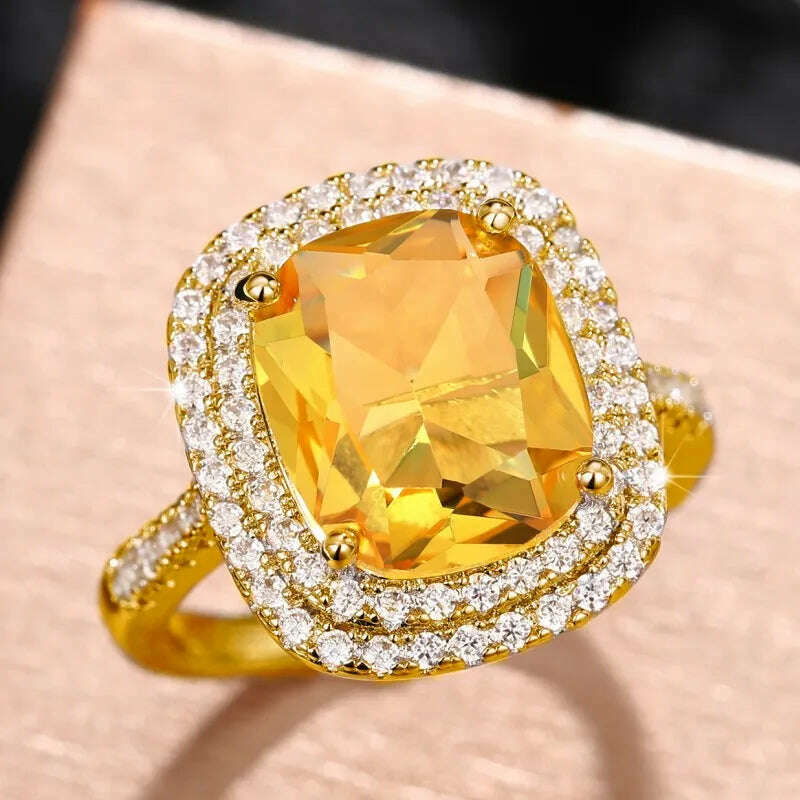 KIMLUD, Huitan Gorgeous Cubic Zirconia Women Rings Pink/White/Yellow CZ Temperament Elegant Lady's Jewelry for Wedding Anniversary Party, Q191 / 10, KIMLUD APPAREL - Womens Clothes