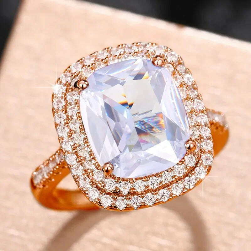 KIMLUD, Huitan Gorgeous Cubic Zirconia Women Rings Pink/White/Yellow CZ Temperament Elegant Lady's Jewelry for Wedding Anniversary Party, Q190 / 10, KIMLUD APPAREL - Womens Clothes