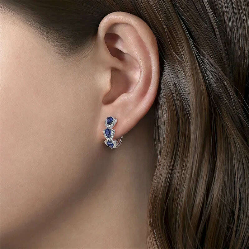 KIMLUD, Huitan Luxury Trendy Blue Cubic Zirconia Hoop Earrings Wedding Party Elegant Accessories for Women Anniversary Gift New Jewelry, KIMLUD Womens Clothes