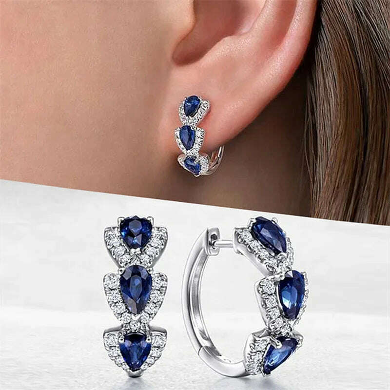 KIMLUD, Huitan Luxury Trendy Blue Cubic Zirconia Hoop Earrings Wedding Party Elegant Accessories for Women Anniversary Gift New Jewelry, E2306, KIMLUD APPAREL - Womens Clothes