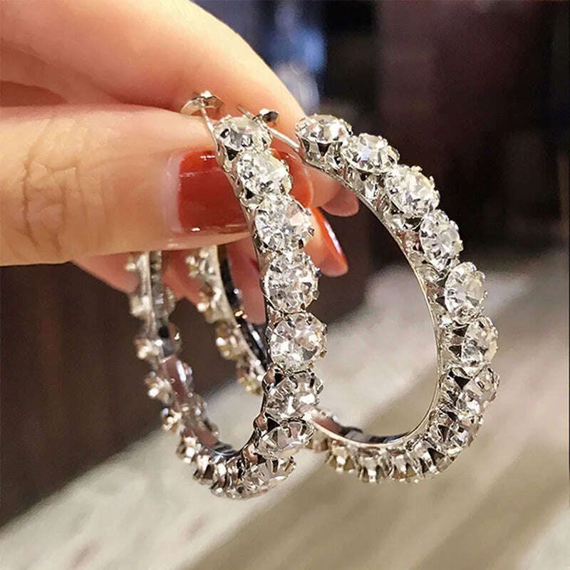 KIMLUD, Huitan Trendy Micro Paved Cubic Zircon Big Hoop Earrings For Women Elegant Female Jewelry Shiny Accessories For Party, E487, KIMLUD APPAREL - Womens Clothes