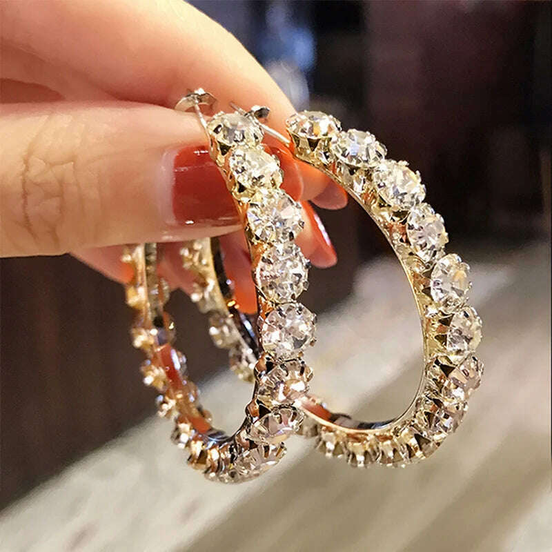 Huitan Trendy Micro Paved Cubic Zircon Big Hoop Earrings For Women Elegant Female Jewelry Shiny Accessories For Party - KIMLUD