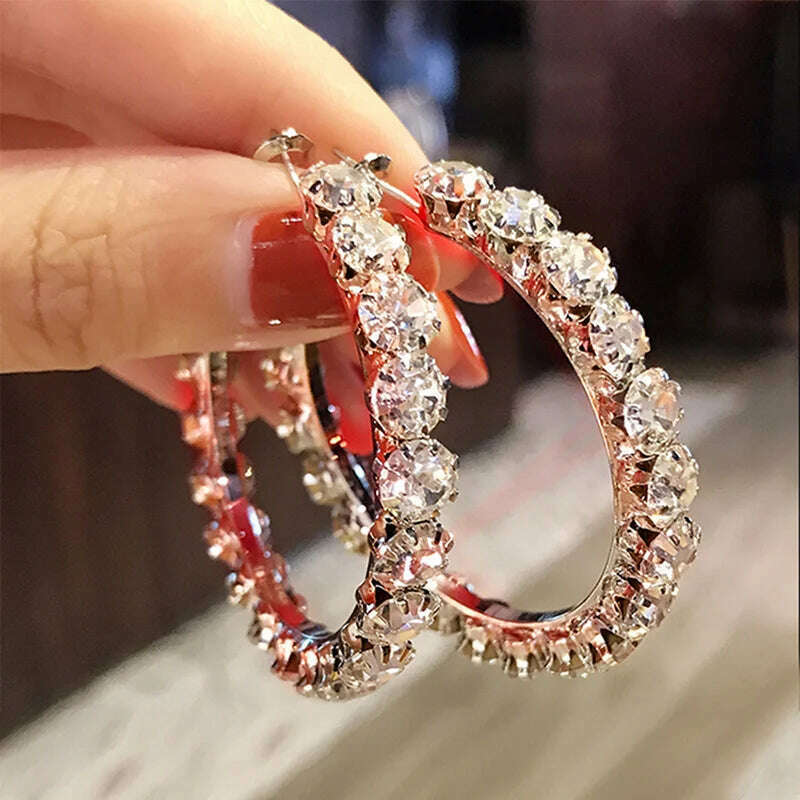 Huitan Trendy Micro Paved Cubic Zircon Big Hoop Earrings For Women Elegant Female Jewelry Shiny Accessories For Party - KIMLUD