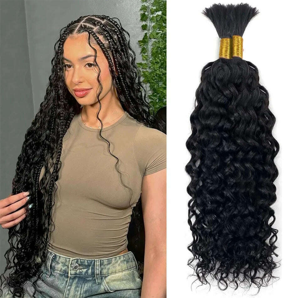 KIMLUD, Human Braiding Hair Deep Wave Curly Bulk Human Hair 100g No Weft Human Hair Bundles Micro Human Braiding Hair for Boho Braids, 1B / 18inches / 100g, KIMLUD APPAREL - Womens Clothes