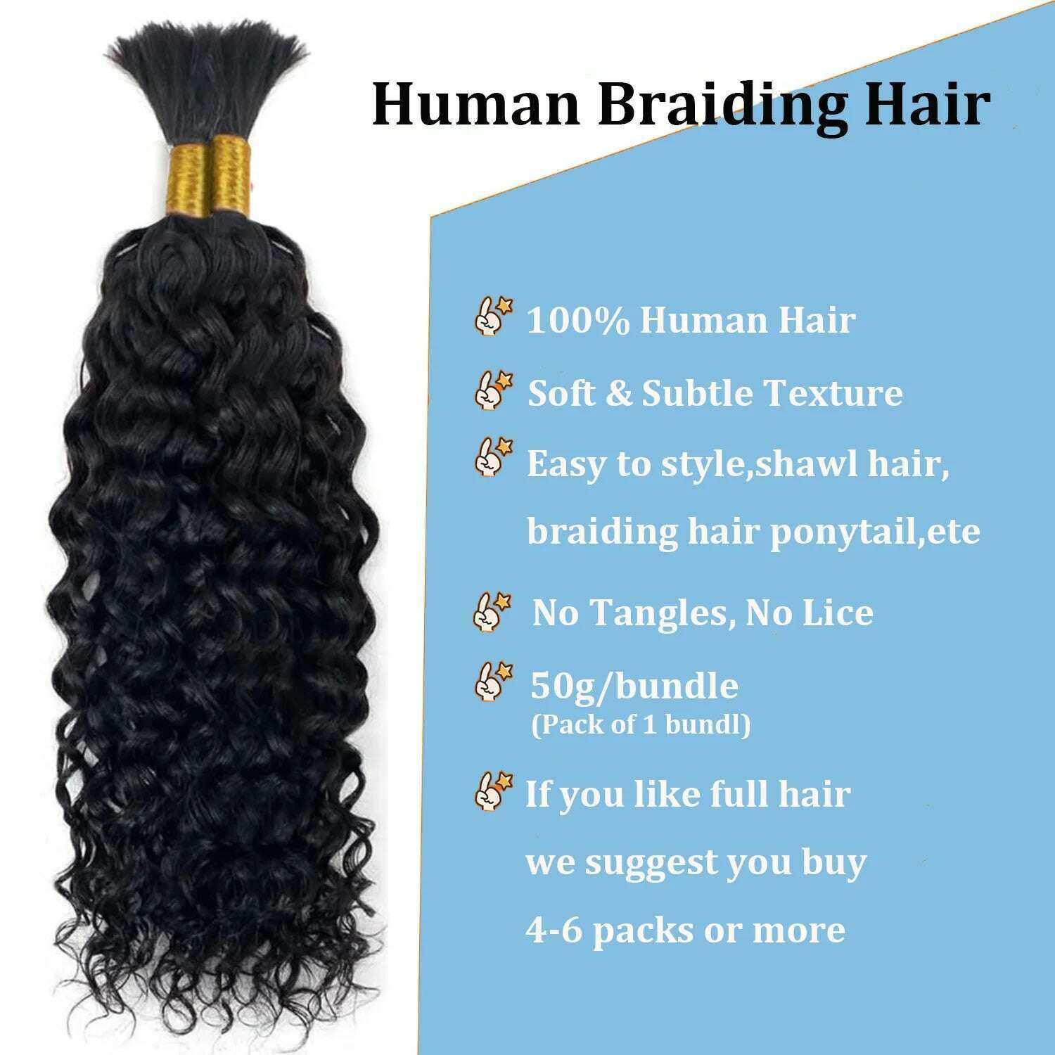 KIMLUD, Human Braiding Hair Deep Wave Curly Bulk Human Hair 100g No Weft Human Hair Bundles Micro Human Braiding Hair for Boho Braids, KIMLUD Womens Clothes