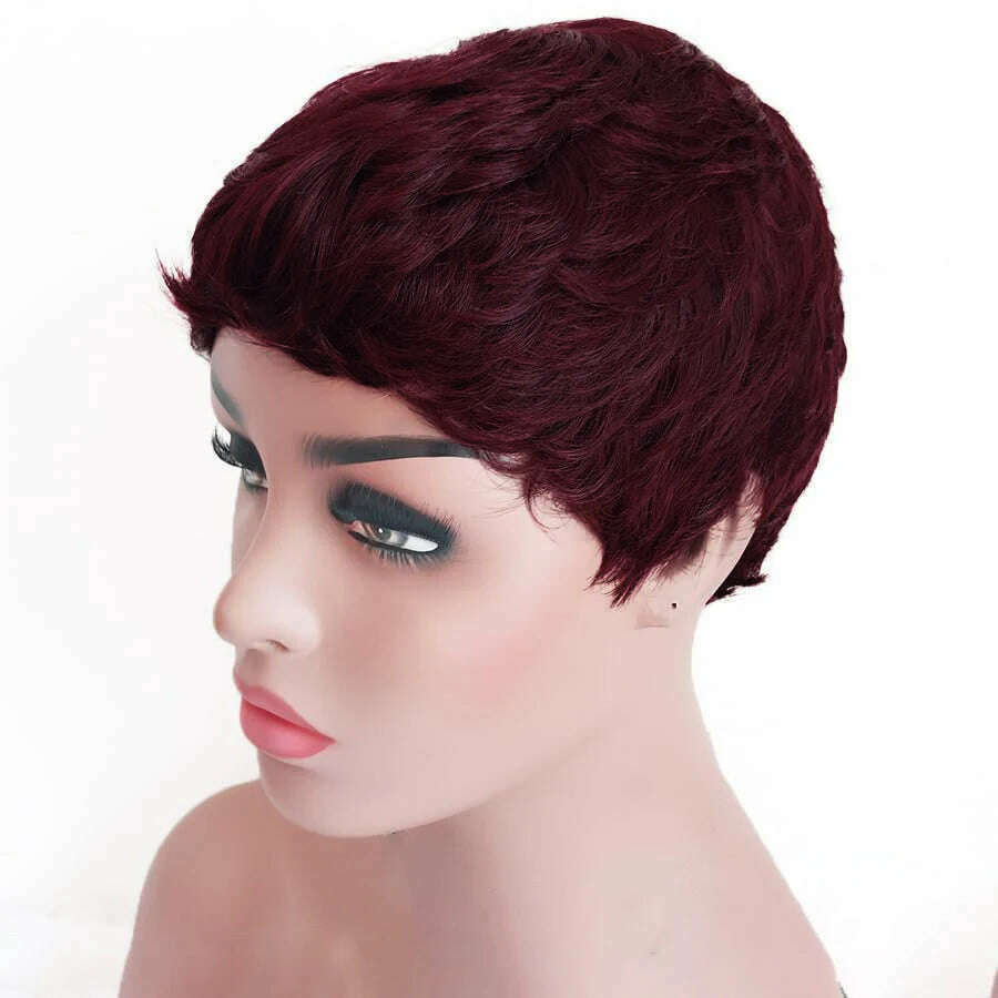 Human Hair Wig 4 Inch 150% Density Short Wig Pixie Cut Wig Machine Made Wigs For Women - KIMLUD