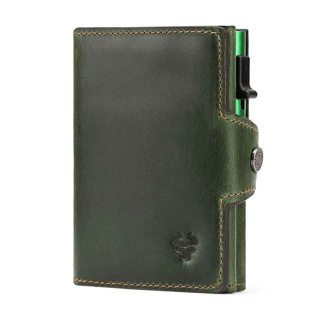 KIMLUD, HUMERPAUL Smart Pop Up Card Wallet for Men RFID Genuine Leather Card Case Slim Women Zip Coin Purse with Notes Compartment, green, KIMLUD APPAREL - Womens Clothes