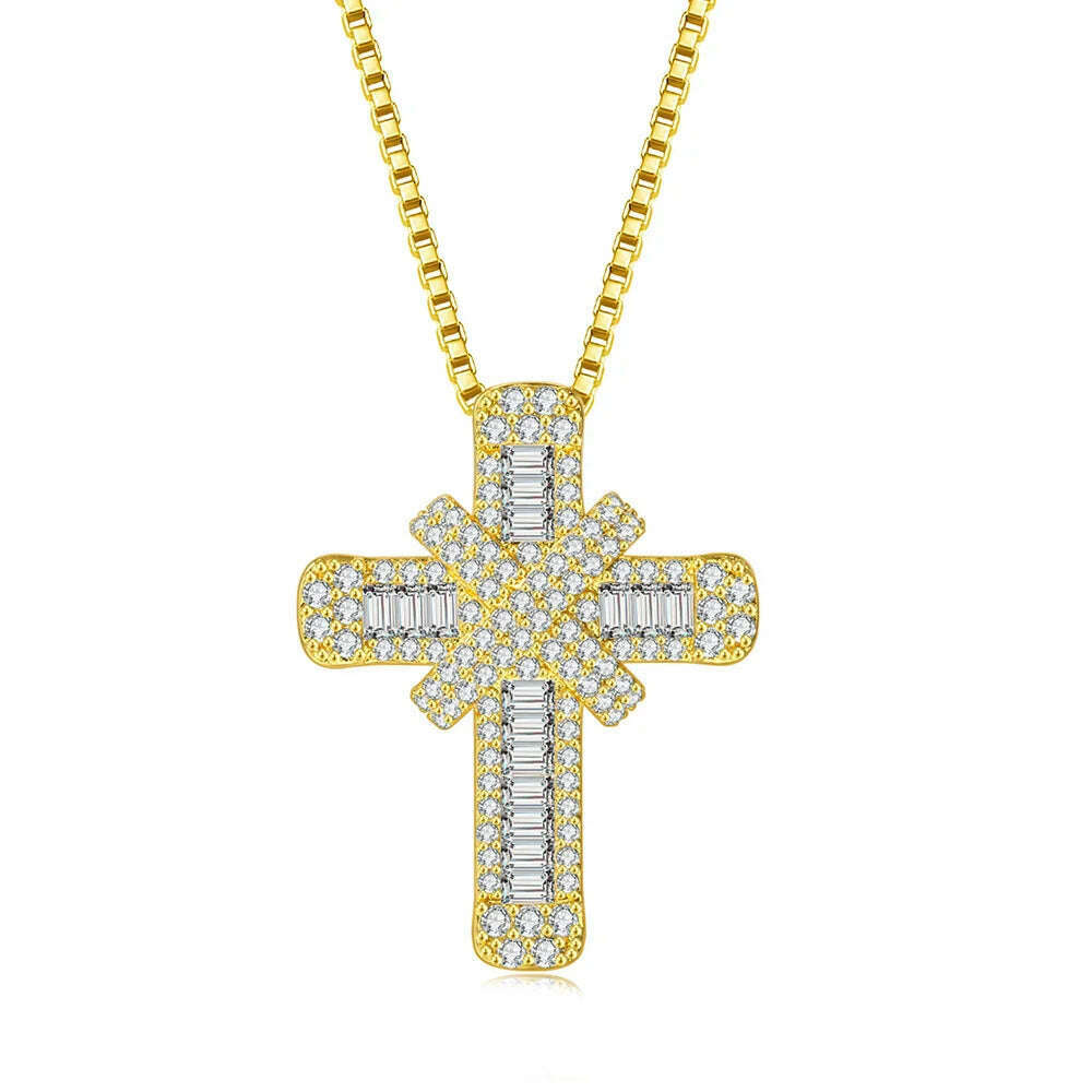 Iced Out Pendants Cross Necklaces for Women Hip Hop Gold Color Zircon Neck Chain Streetwear Hippie Jewelry Christmas Gift OHP142 - KIMLUD