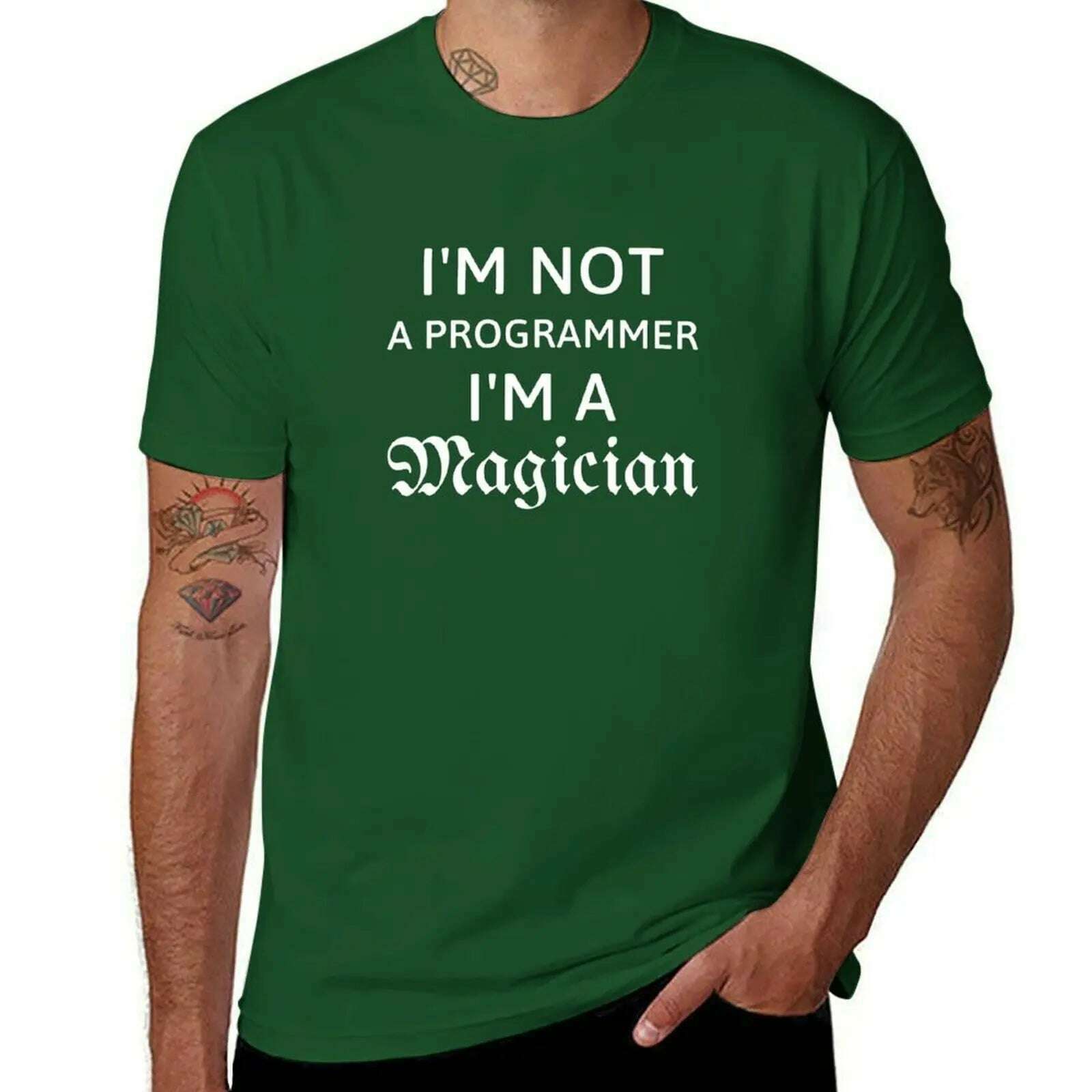 KIMLUD, I'm not a Programmer I'm a magician gift for programmer T-Shirt customs sweat workout shirts for men, Green / XL, KIMLUD APPAREL - Womens Clothes