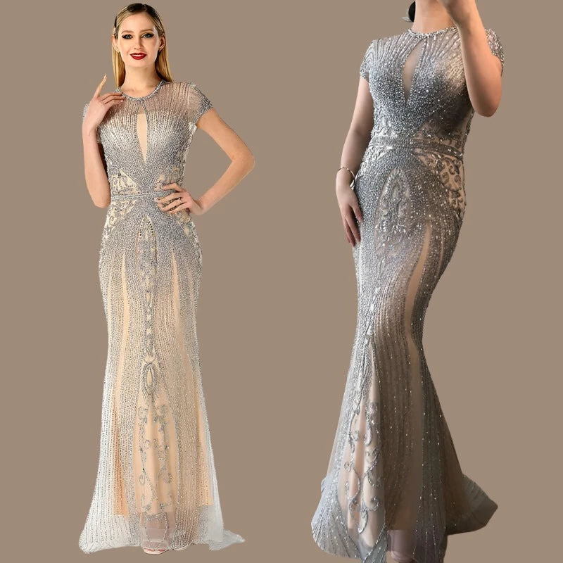 KIMLUD, IN STOCK Navy Blue Sleeveless Luxury Evening Dresses Full Diamond Mermaid Evening Gowns 2024 Serene Hill Plus Size LA60742, KIMLUD Womens Clothes