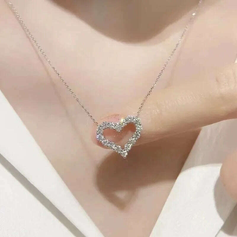 KIMLUD, IOGOU Heart Shape Moissanite Diamond Pendant Solid Sterling Silver 925 Necklace High Quality Wholesale Jewelry Engagement Gift, KIMLUD Womens Clothes