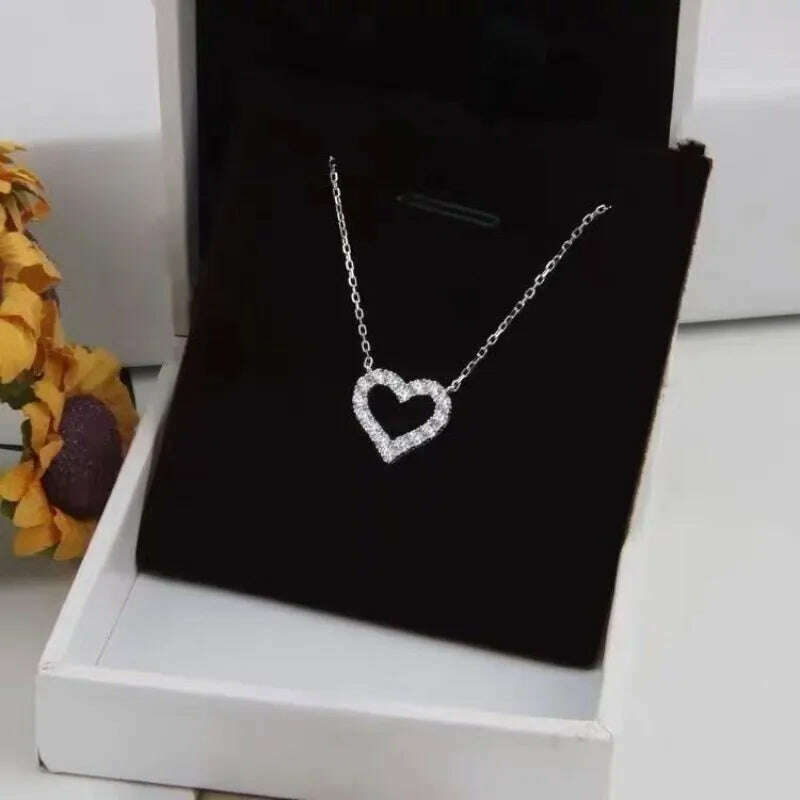 KIMLUD, IOGOU Heart Shape Moissanite Diamond Pendant Solid Sterling Silver 925 Necklace High Quality Wholesale Jewelry Engagement Gift, KIMLUD Womens Clothes