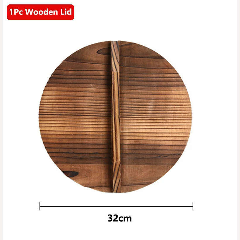 KIMLUD, Iron Wok High Quality Traditional Cookware Iron Wok Non-stick Pan Non-coating Pan Kitchen Cookware, Wood lid only, KIMLUD APPAREL - Womens Clothes