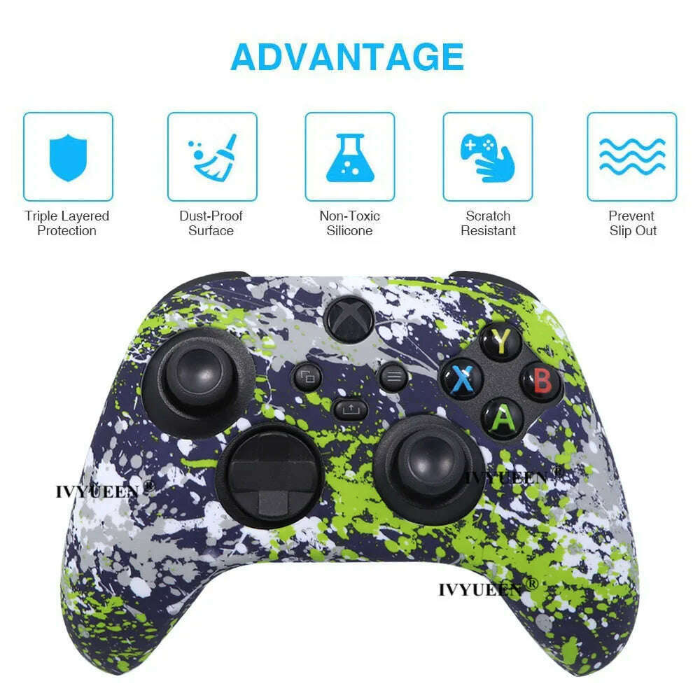 KIMLUD, IVYUEEN for XBox Series S X Wireless Controller Water Transfer Printing Protective Silicone Case Skin with Thumb Stick Grip Caps, KIMLUD Womens Clothes