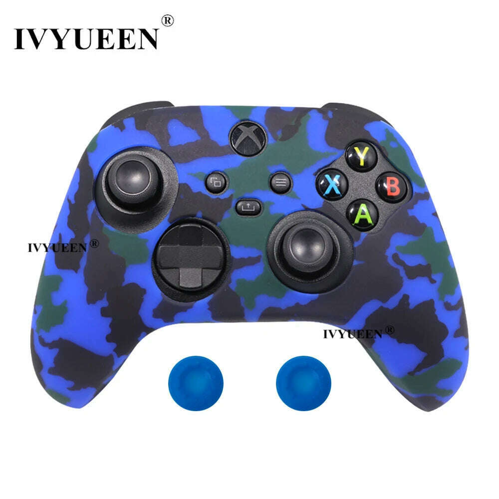 KIMLUD, IVYUEEN for XBox Series S X Wireless Controller Water Transfer Printing Protective Silicone Case Skin with Thumb Stick Grip Caps, Blue Camo, KIMLUD APPAREL - Womens Clothes