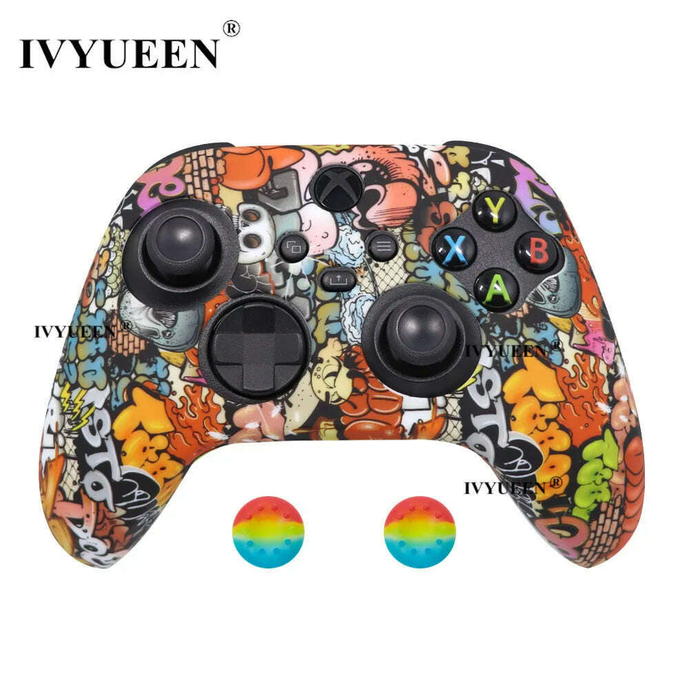 KIMLUD, IVYUEEN for XBox Series S X Wireless Controller Water Transfer Printing Protective Silicone Case Skin with Thumb Stick Grip Caps, Tag Life, KIMLUD APPAREL - Womens Clothes