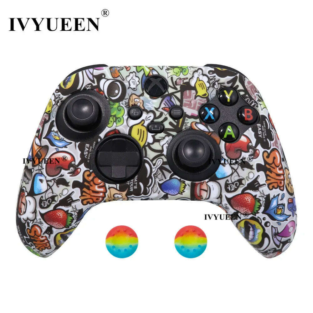 KIMLUD, IVYUEEN for XBox Series S X Wireless Controller Water Transfer Printing Protective Silicone Case Skin with Thumb Stick Grip Caps, Graffiti F, KIMLUD APPAREL - Womens Clothes