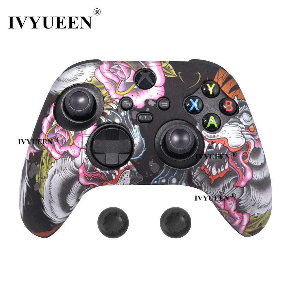 KIMLUD, IVYUEEN for XBox Series S X Wireless Controller Water Transfer Printing Protective Silicone Case Skin with Thumb Stick Grip Caps, Black Dragon, KIMLUD APPAREL - Womens Clothes