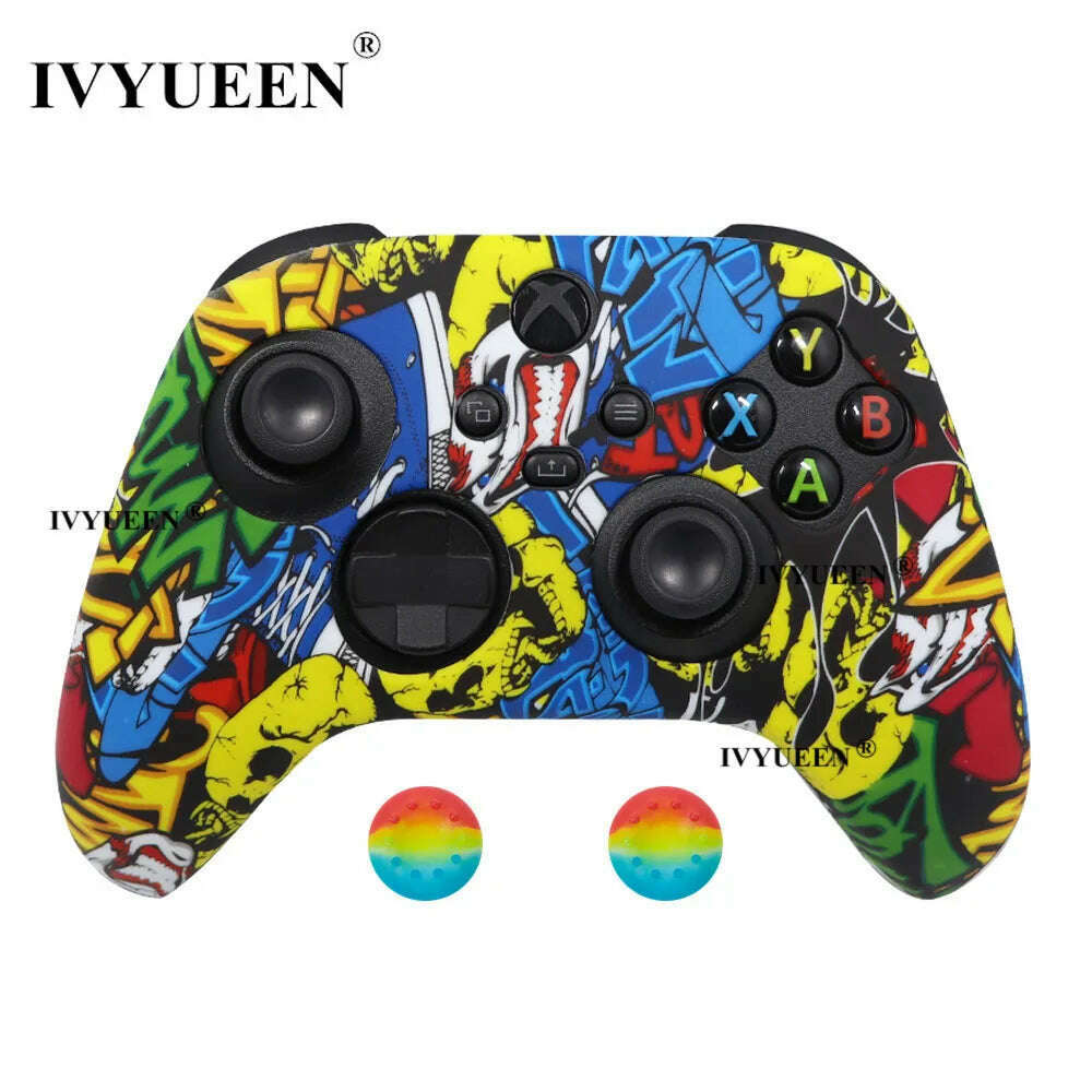 KIMLUD, IVYUEEN for XBox Series S X Wireless Controller Water Transfer Printing Protective Silicone Case Skin with Thumb Stick Grip Caps, Graffiti D, KIMLUD APPAREL - Womens Clothes