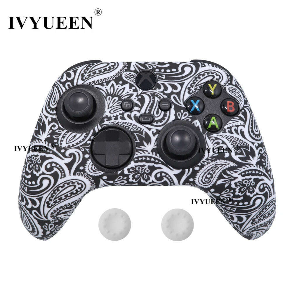 KIMLUD, IVYUEEN for XBox Series S X Wireless Controller Water Transfer Printing Protective Silicone Case Skin with Thumb Stick Grip Caps, White Leaf, KIMLUD APPAREL - Womens Clothes