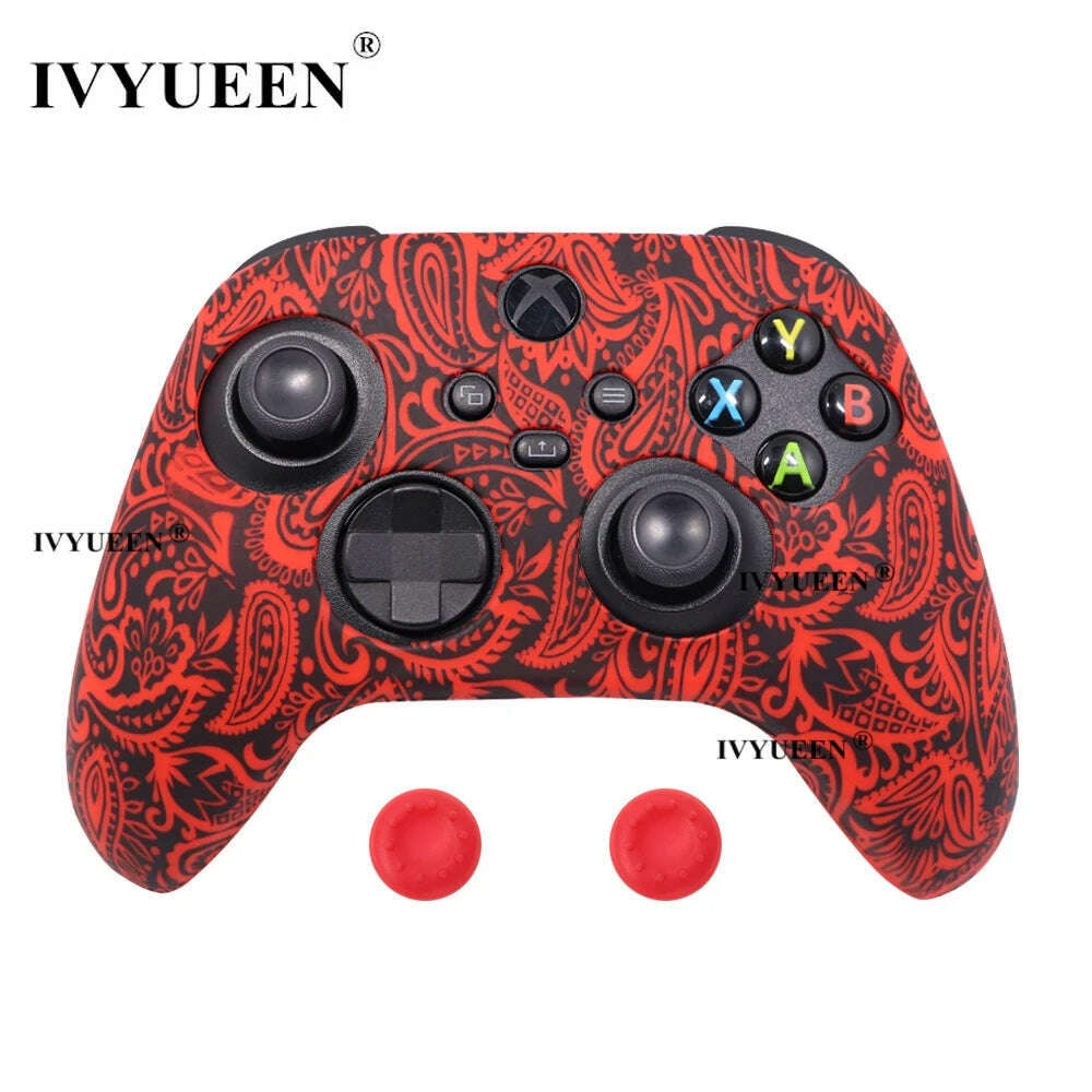 KIMLUD, IVYUEEN for XBox Series S X Wireless Controller Water Transfer Printing Protective Silicone Case Skin with Thumb Stick Grip Caps, Red Leaf, KIMLUD APPAREL - Womens Clothes