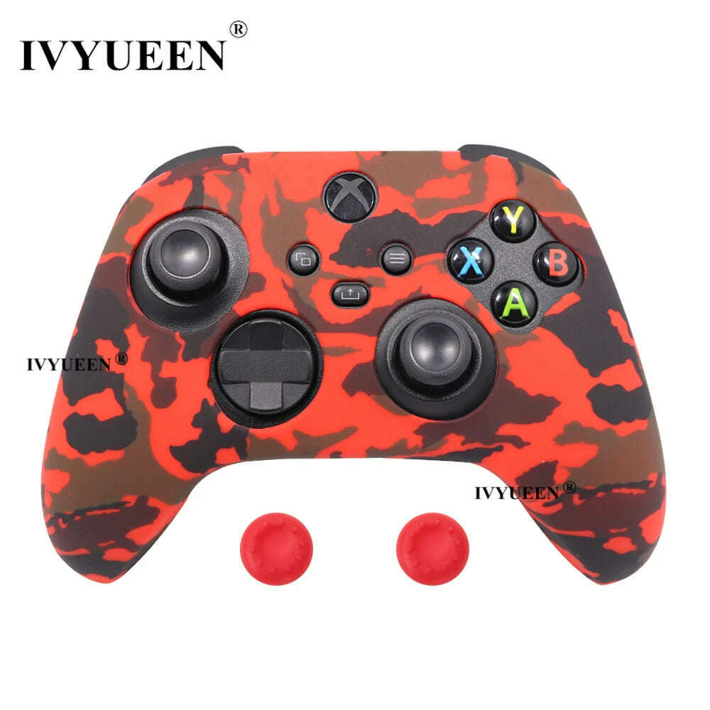 KIMLUD, IVYUEEN for XBox Series S X Wireless Controller Water Transfer Printing Protective Silicone Case Skin with Thumb Stick Grip Caps, Red Camo, KIMLUD APPAREL - Womens Clothes