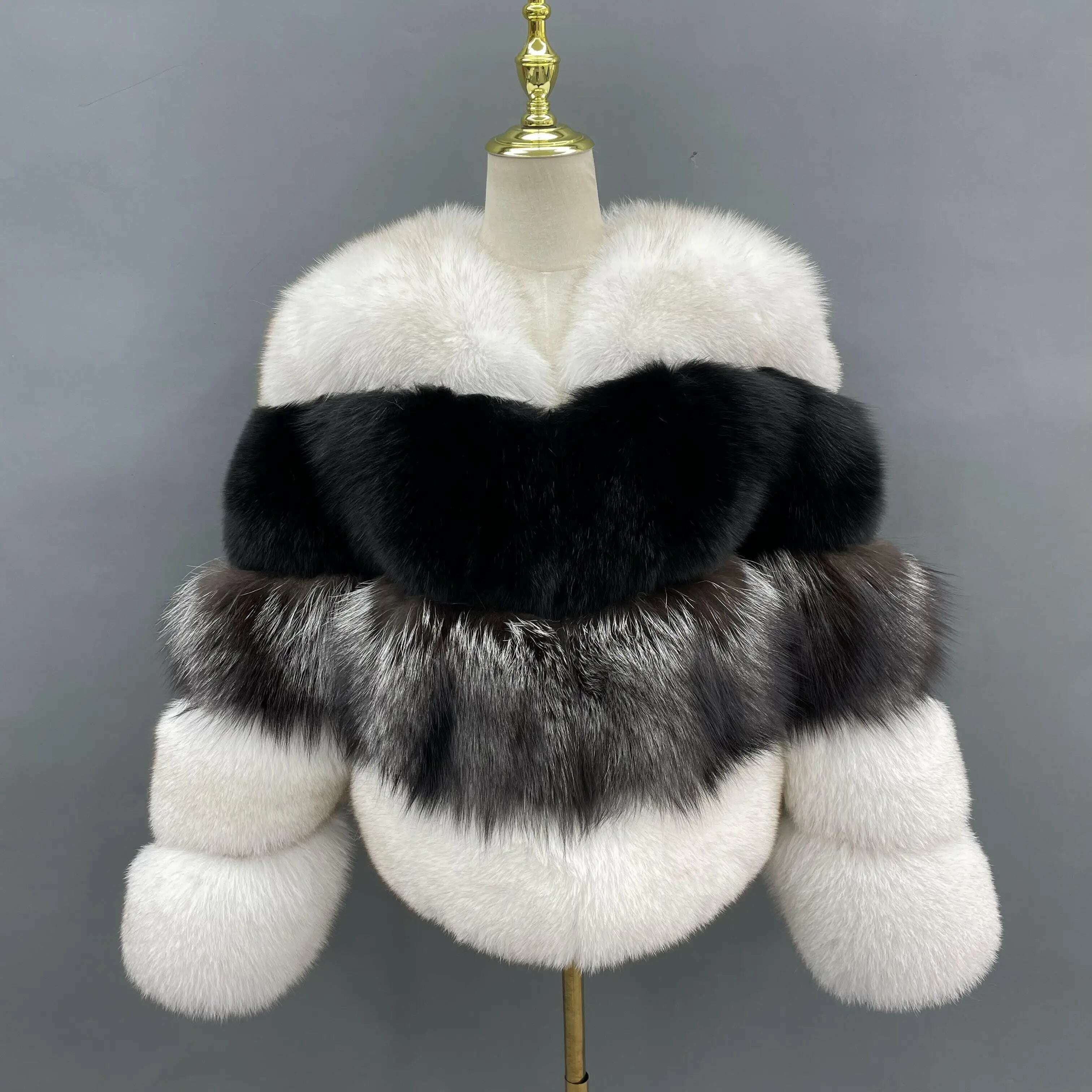 KIMLUD, JANEFUR Real Fur Coat Women 2023 Mixed Color Custom Fashion Natural Fox Fur Jacket Female Drop shipping Warm Winter Outfit, as shown / S(bust 92cm), KIMLUD APPAREL - Womens Clothes