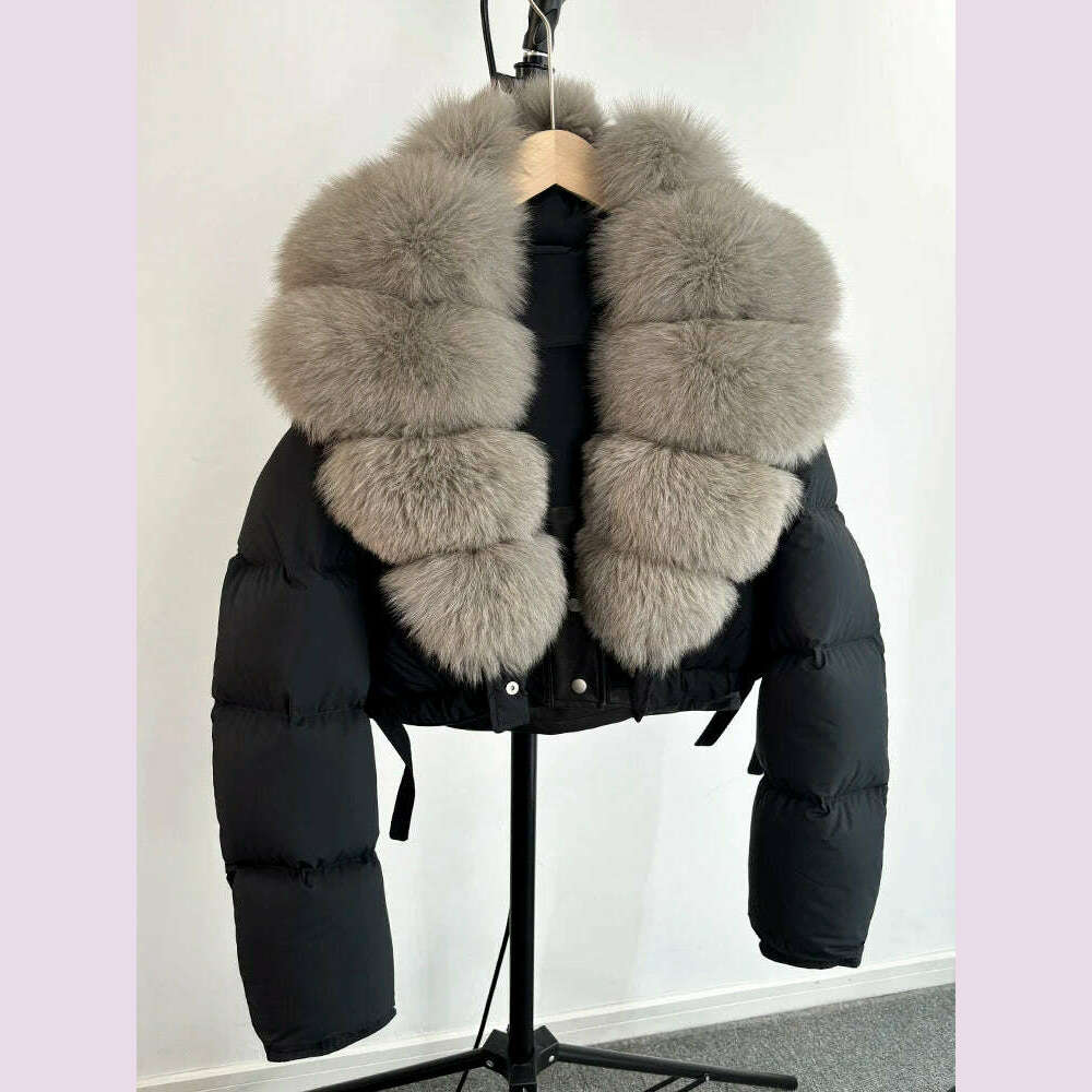 KIMLUD, Janveny Fashion Short Puffer Coat Women Luxury Super Big Real Fox Fur 90% White Duck Down Jacket Winter Female Feather Parkas, KIMLUD Womens Clothes