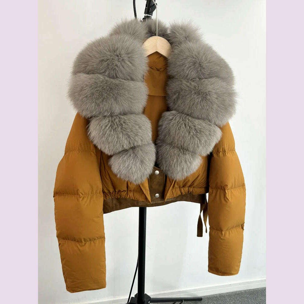 KIMLUD, Janveny Fashion Short Puffer Coat Women Luxury Super Big Real Fox Fur 90% White Duck Down Jacket Winter Female Feather Parkas, real fox fur / M, KIMLUD APPAREL - Womens Clothes