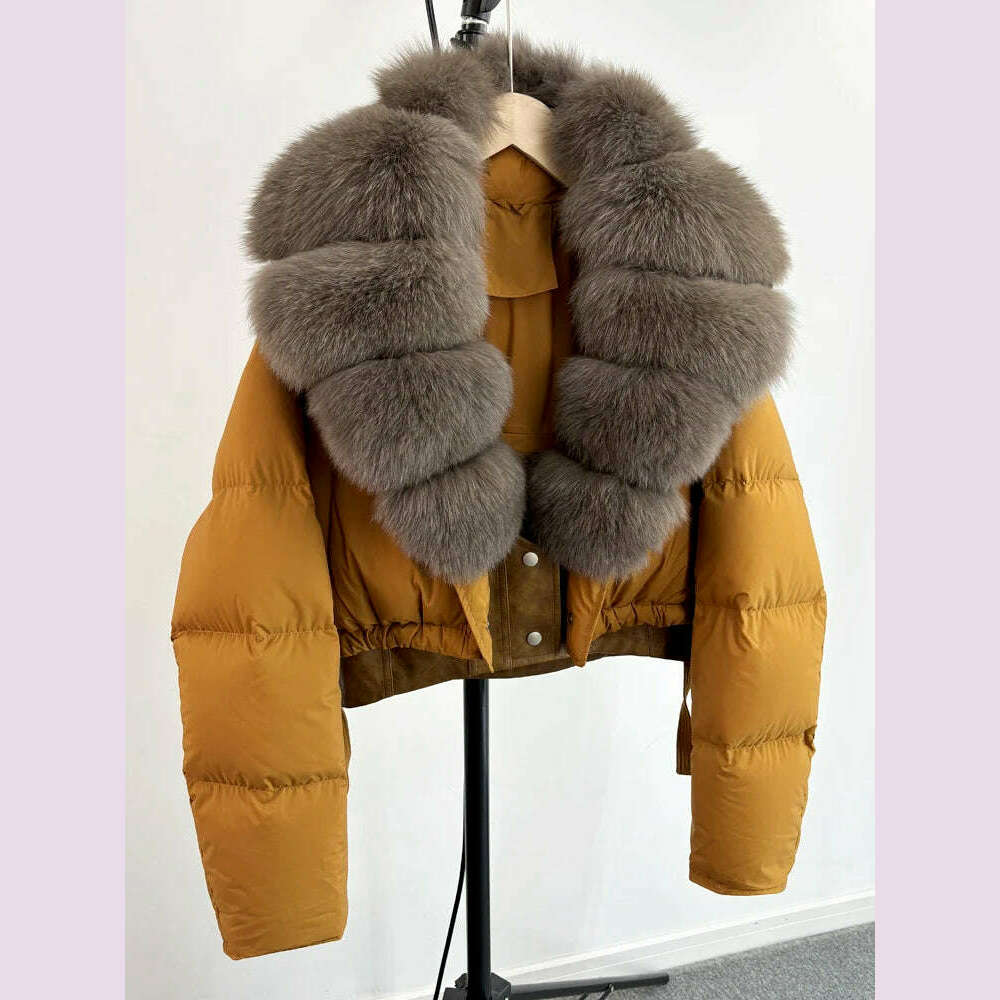 KIMLUD, Janveny Fashion Short Puffer Coat Women Luxury Super Big Real Fox Fur 90% White Duck Down Jacket Winter Female Feather Parkas, real fox fur 2 / M, KIMLUD APPAREL - Womens Clothes