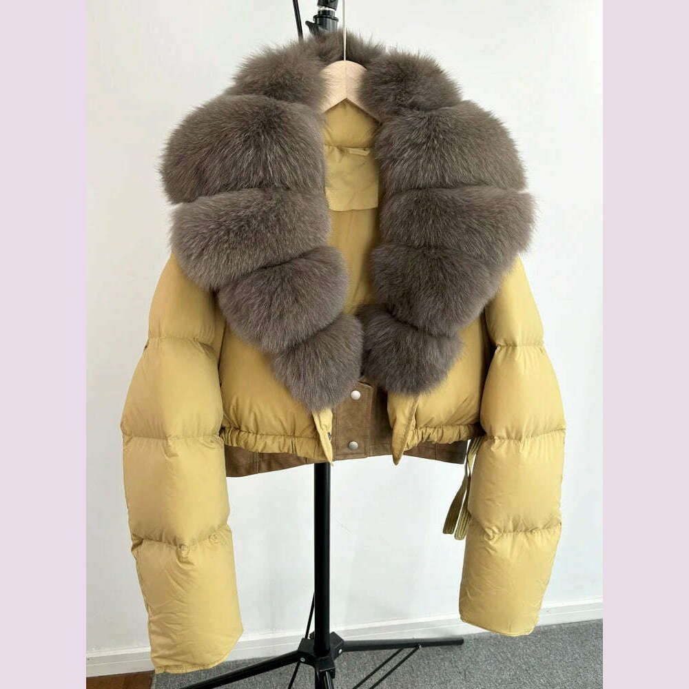 KIMLUD, Janveny Fashion Short Puffer Coat Women Luxury Super Big Real Fox Fur 90% White Duck Down Jacket Winter Female Feather Parkas, real fox fur 5 / M, KIMLUD APPAREL - Womens Clothes