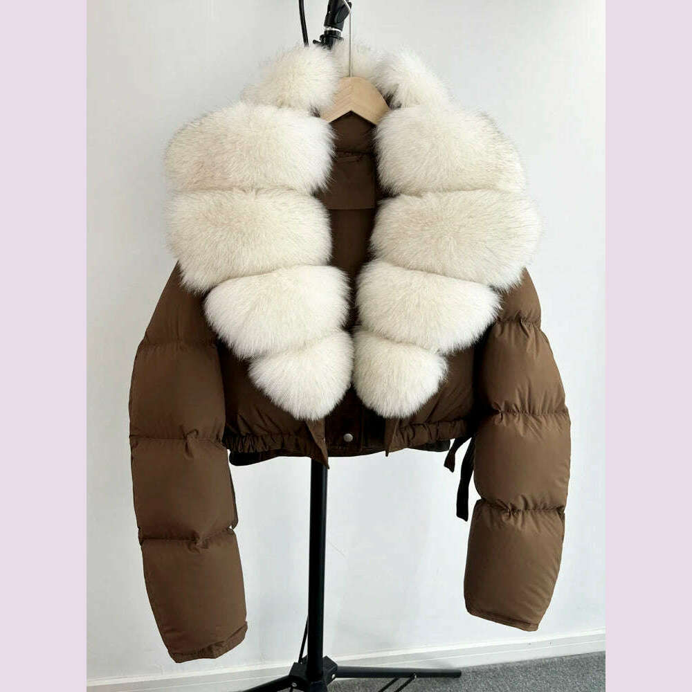 KIMLUD, Janveny Fashion Short Puffer Coat Women Luxury Super Big Real Fox Fur 90% White Duck Down Jacket Winter Female Feather Parkas, real fox fur 6 / M, KIMLUD APPAREL - Womens Clothes