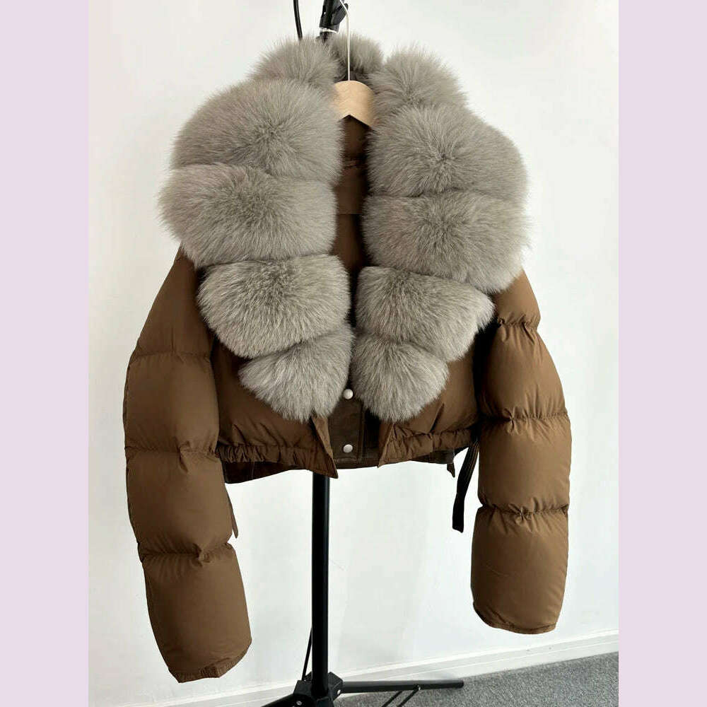 KIMLUD, Janveny Fashion Short Puffer Coat Women Luxury Super Big Real Fox Fur 90% White Duck Down Jacket Winter Female Feather Parkas, real fox fur 7 / M, KIMLUD APPAREL - Womens Clothes