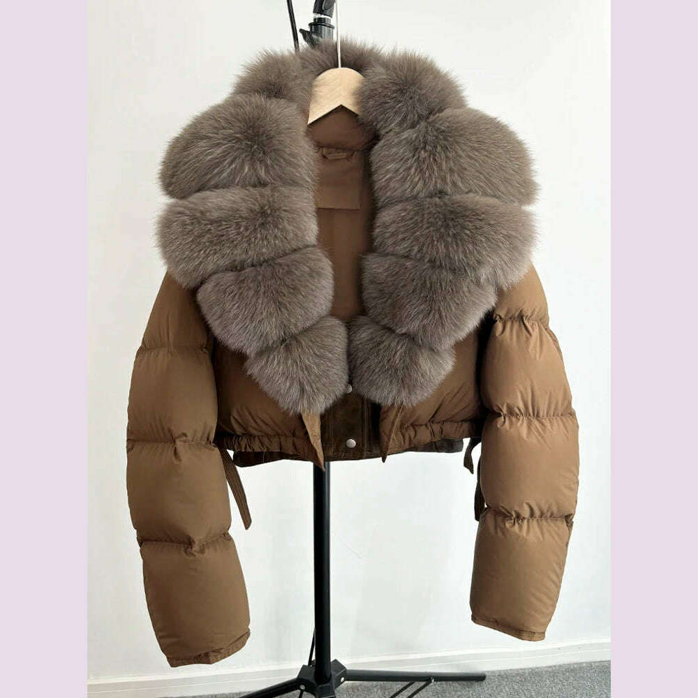 KIMLUD, Janveny Fashion Short Puffer Coat Women Luxury Super Big Real Fox Fur 90% White Duck Down Jacket Winter Female Feather Parkas, real fox fur 8 / M, KIMLUD APPAREL - Womens Clothes