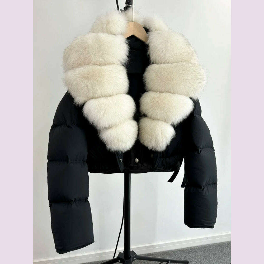 KIMLUD, Janveny Fashion Short Puffer Coat Women Luxury Super Big Real Fox Fur 90% White Duck Down Jacket Winter Female Feather Parkas, KIMLUD Womens Clothes